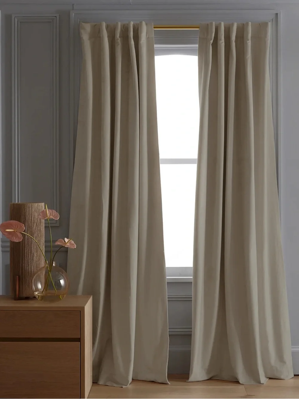 NWOT QUINCE Set Of 2 48x84 Luster Velvet True Blackout Curtains Champagne 8926
